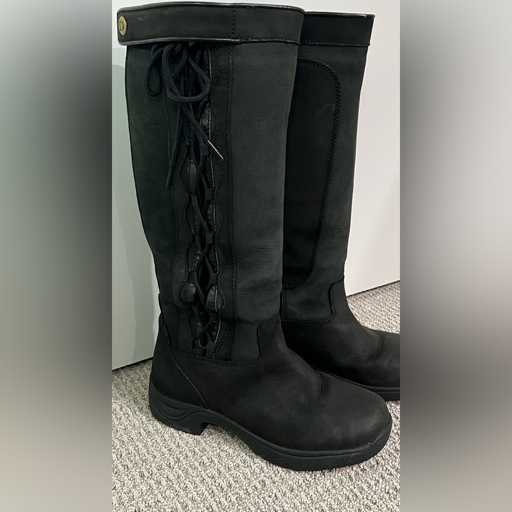 Dublin Black Sueded Leather Tall Boots Adjustable shaft Women’s Sz 9
